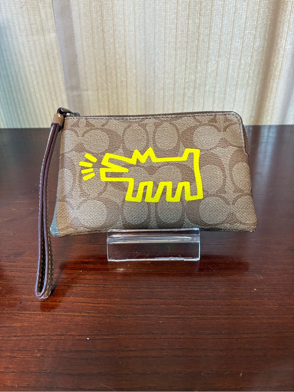 Coach x Keith Haring Brown Signature Canvas Wristlet